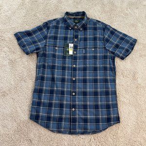 G.H. Bass & Company Mens Shirt M Short Sleeve Blue Plaid Button Front NWT